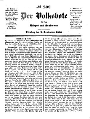 Der Volksbote für den Bürger und Landmann Dienstag 2. September 1856