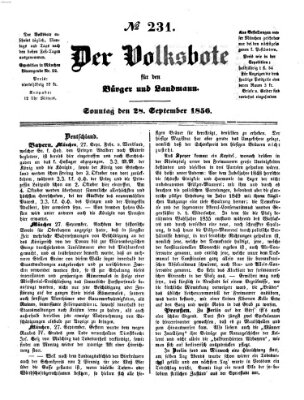 Der Volksbote für den Bürger und Landmann Sonntag 28. September 1856