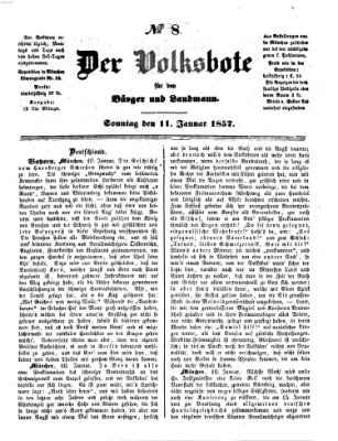 Der Volksbote für den Bürger und Landmann Sonntag 11. Januar 1857