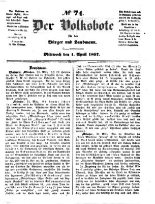 Der Volksbote für den Bürger und Landmann Mittwoch 1. April 1857