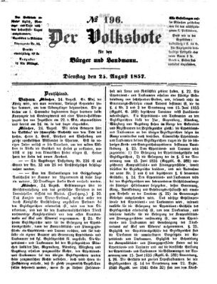 Der Volksbote für den Bürger und Landmann Dienstag 25. August 1857
