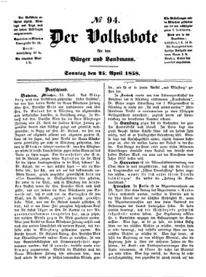 Der Volksbote für den Bürger und Landmann Sonntag 25. April 1858
