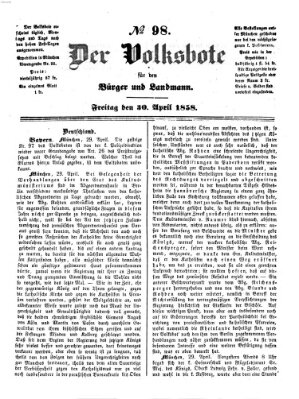 Der Volksbote für den Bürger und Landmann Freitag 30. April 1858