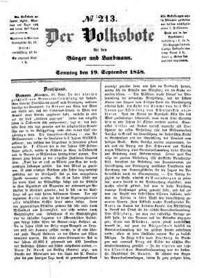 Der Volksbote für den Bürger und Landmann Sonntag 19. September 1858