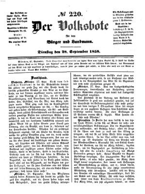 Der Volksbote für den Bürger und Landmann Dienstag 28. September 1858