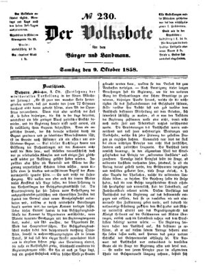 Der Volksbote für den Bürger und Landmann Samstag 9. Oktober 1858
