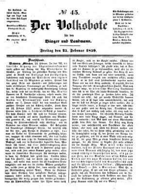 Der Volksbote für den Bürger und Landmann Freitag 25. Februar 1859