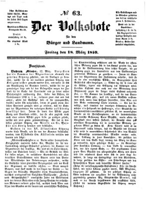Der Volksbote für den Bürger und Landmann Freitag 18. März 1859