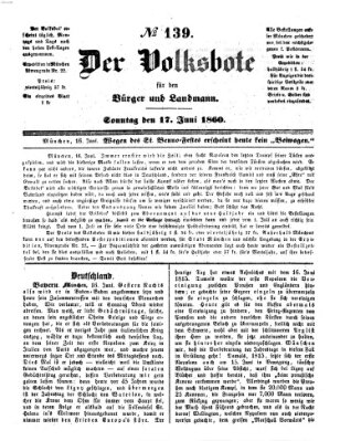 Der Volksbote für den Bürger und Landmann Sonntag 17. Juni 1860