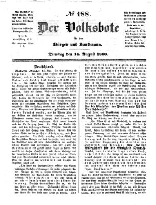 Der Volksbote für den Bürger und Landmann Dienstag 14. August 1860