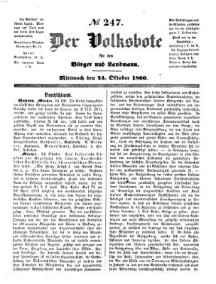 Der Volksbote für den Bürger und Landmann Mittwoch 24. Oktober 1860