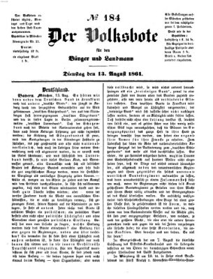 Der Volksbote für den Bürger und Landmann Dienstag 13. August 1861