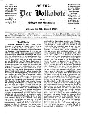 Der Volksbote für den Bürger und Landmann Freitag 23. August 1861