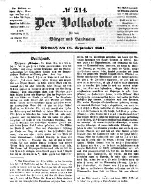 Der Volksbote für den Bürger und Landmann Mittwoch 18. September 1861