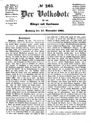 Der Volksbote für den Bürger und Landmann Sonntag 17. November 1861