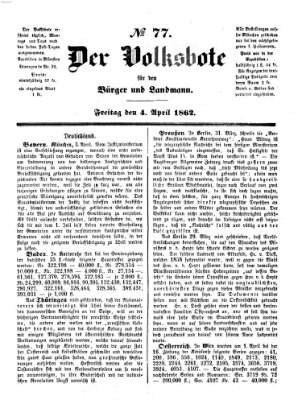 Der Volksbote für den Bürger und Landmann Freitag 4. April 1862