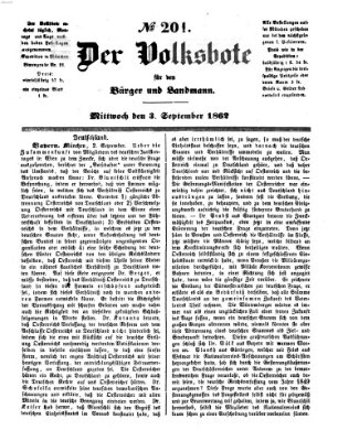 Der Volksbote für den Bürger und Landmann Mittwoch 3. September 1862