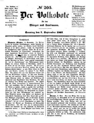 Der Volksbote für den Bürger und Landmann Sonntag 7. September 1862