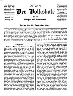 Der Volksbote für den Bürger und Landmann Freitag 25. September 1863