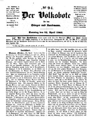 Der Volksbote für den Bürger und Landmann Sonntag 24. April 1864
