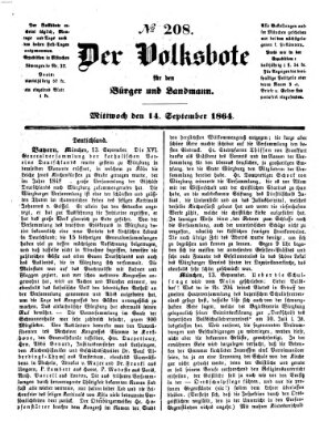 Der Volksbote für den Bürger und Landmann Mittwoch 14. September 1864