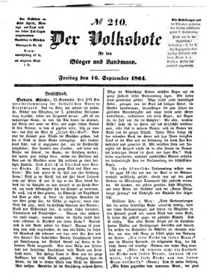 Der Volksbote für den Bürger und Landmann Freitag 16. September 1864