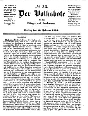 Der Volksbote für den Bürger und Landmann Freitag 10. Februar 1865