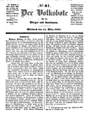 Der Volksbote für den Bürger und Landmann Mittwoch 15. März 1865