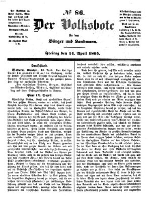 Der Volksbote für den Bürger und Landmann Freitag 14. April 1865