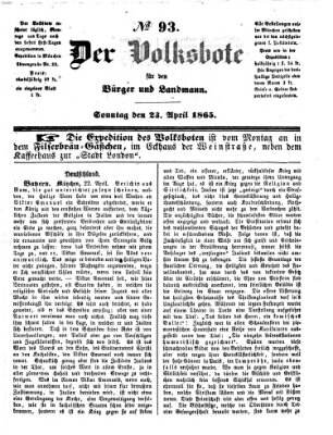 Der Volksbote für den Bürger und Landmann Sonntag 23. April 1865