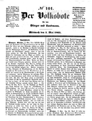Der Volksbote für den Bürger und Landmann Mittwoch 3. Mai 1865