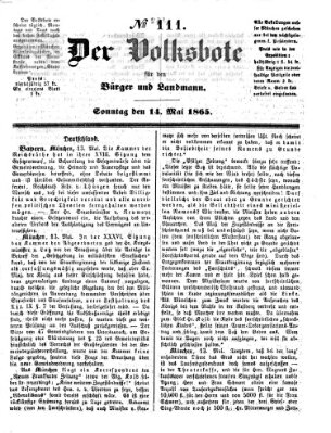 Der Volksbote für den Bürger und Landmann Sonntag 14. Mai 1865