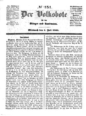 Der Volksbote für den Bürger und Landmann Mittwoch 5. Juli 1865