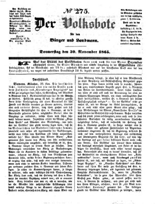 Der Volksbote für den Bürger und Landmann Donnerstag 30. November 1865