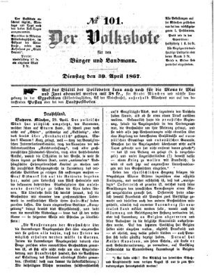 Der Volksbote für den Bürger und Landmann Dienstag 30. April 1867