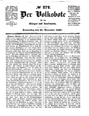 Der Volksbote für den Bürger und Landmann Donnerstag 21. November 1867