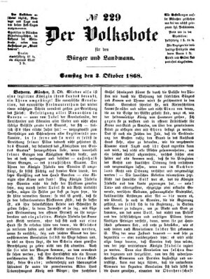 Der Volksbote für den Bürger und Landmann Samstag 3. Oktober 1868