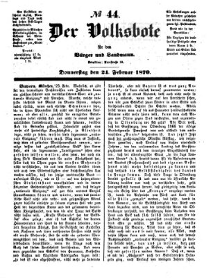 Der Volksbote für den Bürger und Landmann Donnerstag 24. Februar 1870