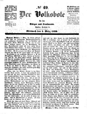 Der Volksbote für den Bürger und Landmann Mittwoch 2. März 1870