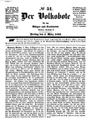 Der Volksbote für den Bürger und Landmann Freitag 4. März 1870