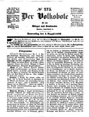Der Volksbote für den Bürger und Landmann Donnerstag 4. August 1870