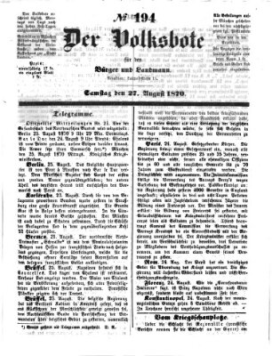 Der Volksbote für den Bürger und Landmann Samstag 27. August 1870