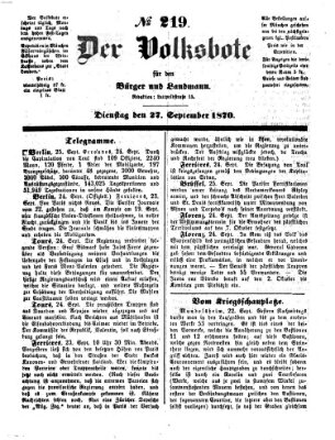 Der Volksbote für den Bürger und Landmann Dienstag 27. September 1870