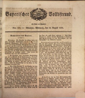 Der bayerische Volksfreund Mittwoch 18. August 1830
