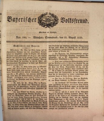 Der bayerische Volksfreund Samstag 21. August 1830