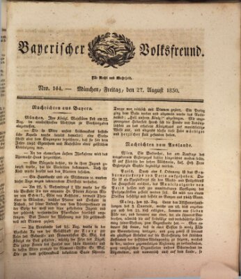 Der bayerische Volksfreund Freitag 27. August 1830