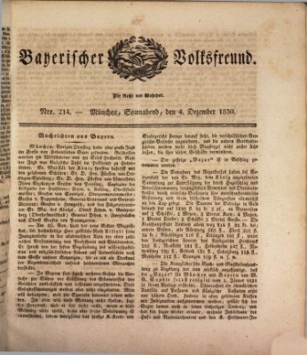 Der bayerische Volksfreund Samstag 4. Dezember 1830