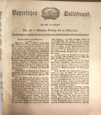 Der bayerische Volksfreund Montag 21. März 1831