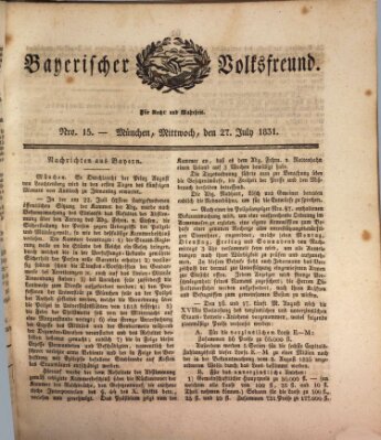Der bayerische Volksfreund Mittwoch 27. Juli 1831
