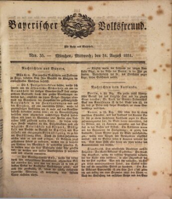 Der bayerische Volksfreund Mittwoch 31. August 1831